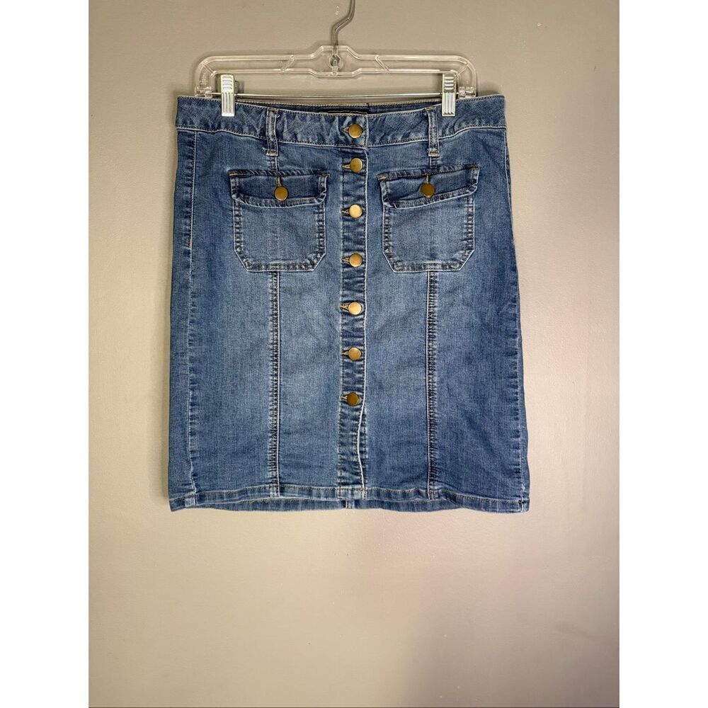 Cato Premium Full-Button Front Denim Skirt w/Front Button Pockets Size 10